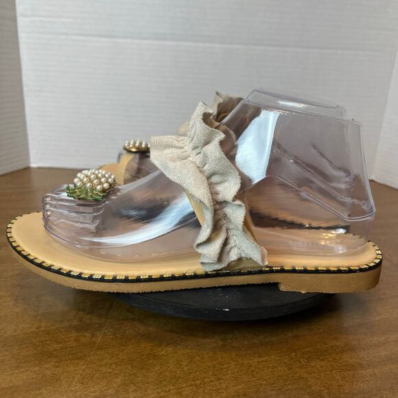 Pineapple Toe Ring Sandals 8.5 Summer Beach Cruise Resort Flat Ruffle Shoes - Picture 4 of 11